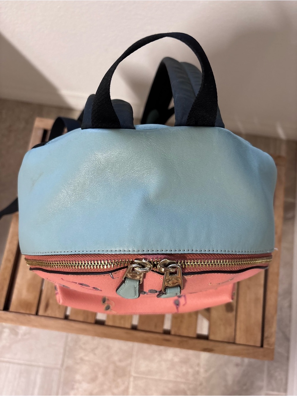 Coach Coral Mini Backpack with Pale Blue Trim and Sunglass Print - Picture 5 of 16